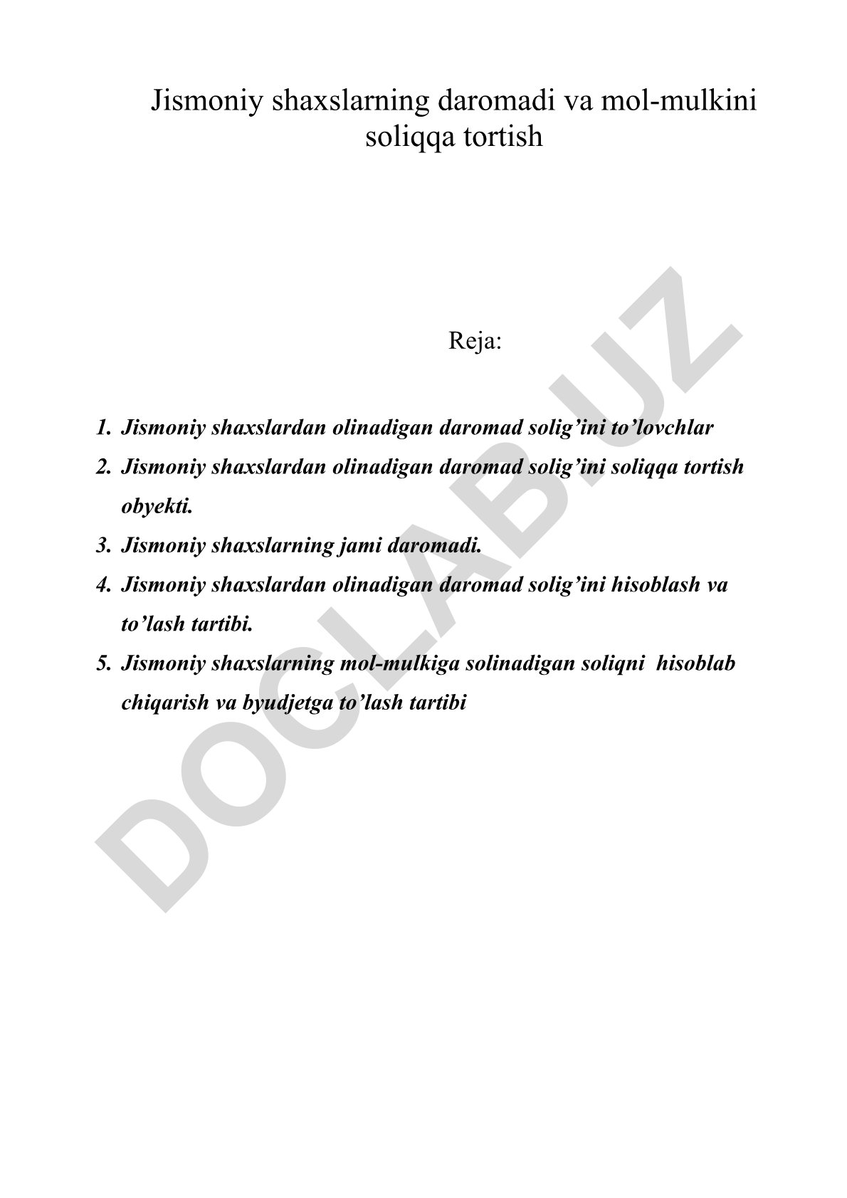 Jismoniy shaxslarning daromadi va mol-mulkini soliqqa tortish
