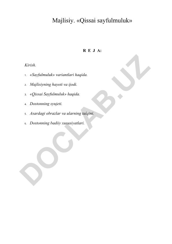 Majlisiyning «Qissai Sayfulmuluk» asari haqida tadqiqot