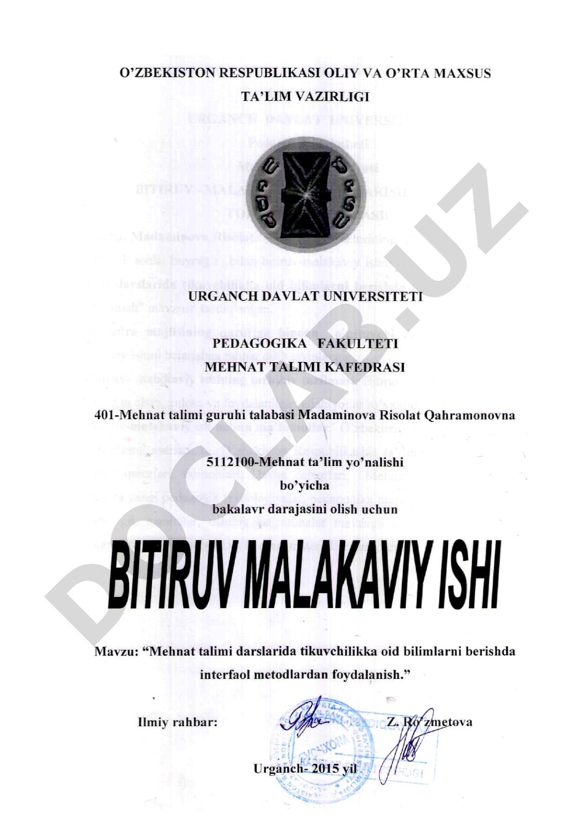 Mehnat ta'limi darslarida tikuvchikka oid bilimlarni berishda interfaol metodlardan foydalanish