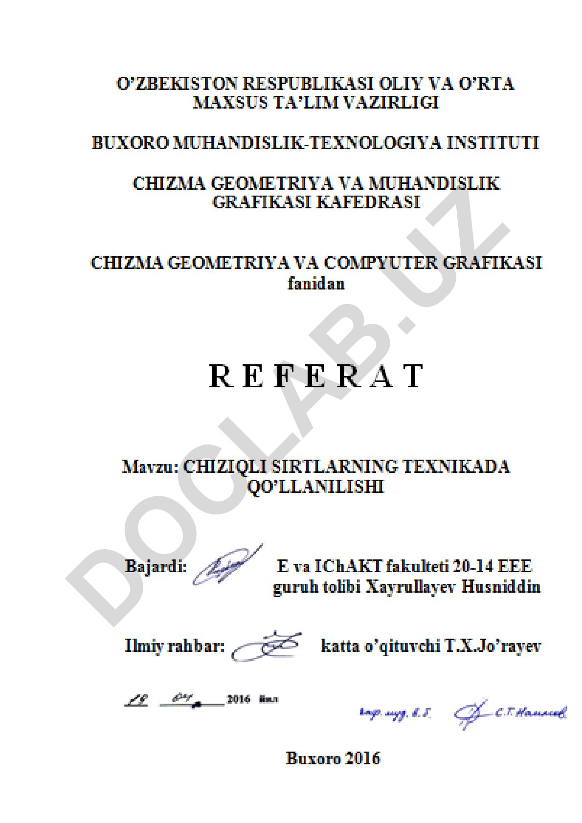 Chiziqli sirtlarning texnikada qo’llanilishi