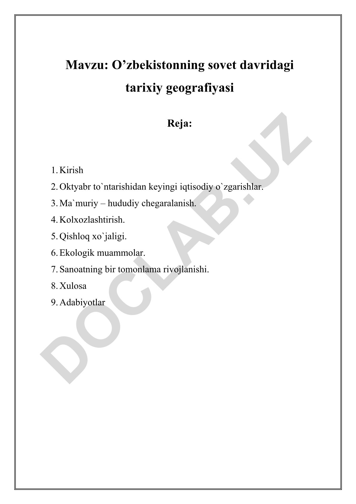 O’zbekistonning sovet davridagi tarixiy geografiyasi