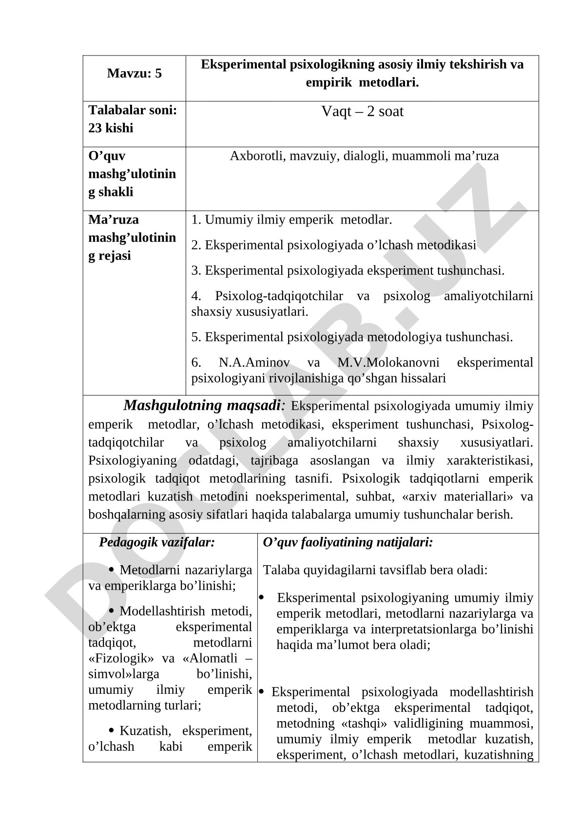 Eksperimental psixologiyaning asosiy ilmiy tekshirish va empirik metodlari