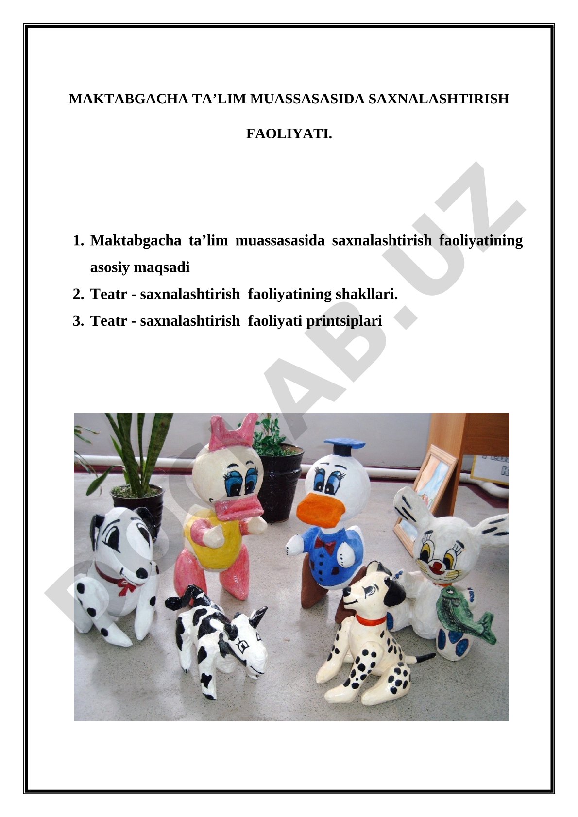 Maktabgacha ta'lim muassasasida sahnalashtirish faoliyati