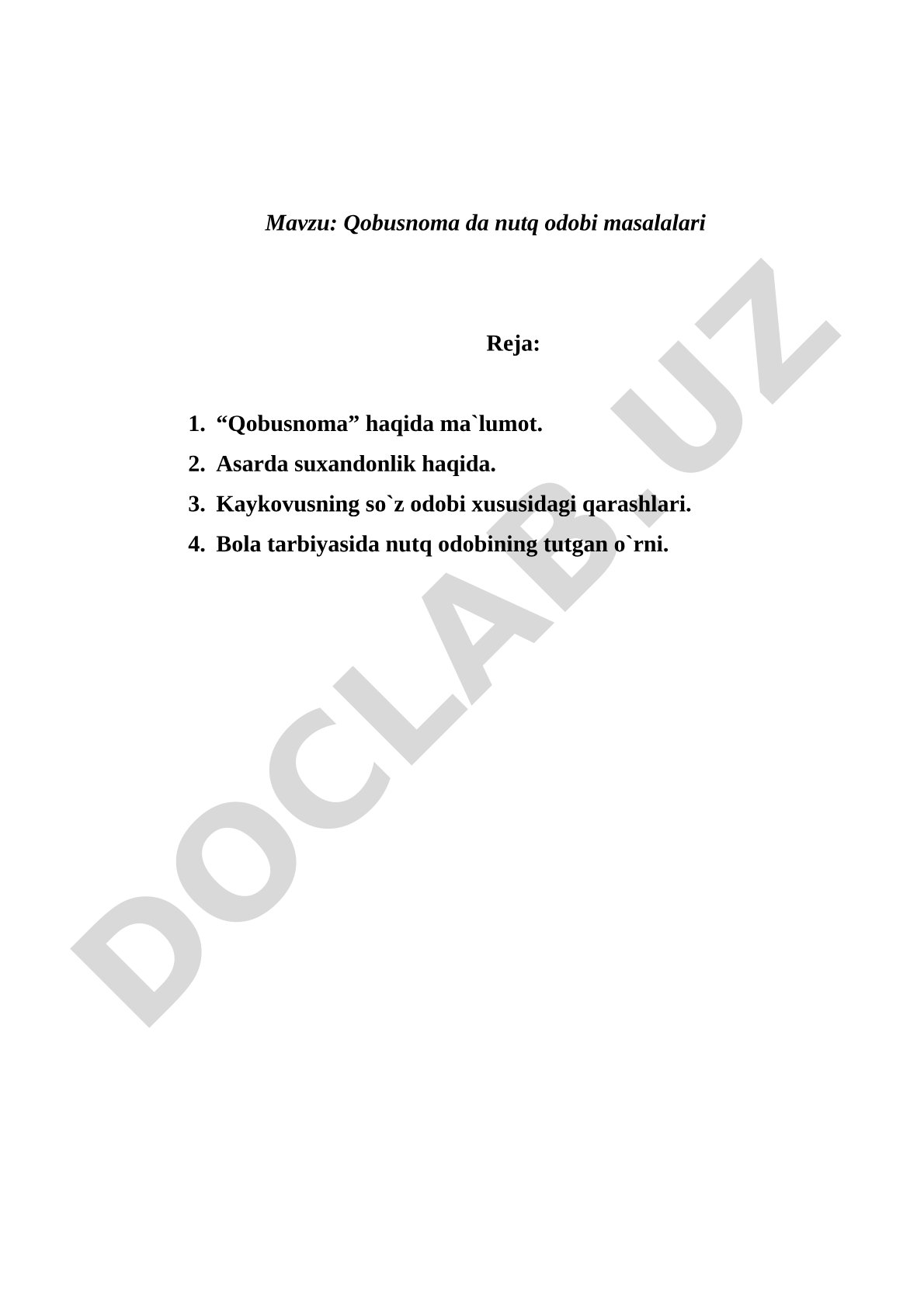 Qobusnomada nutq odobi masalalari