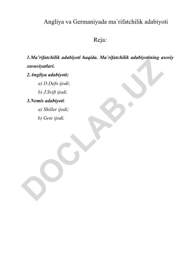Angliya va Germaniyada ma'rifatchilik adabiyoti
