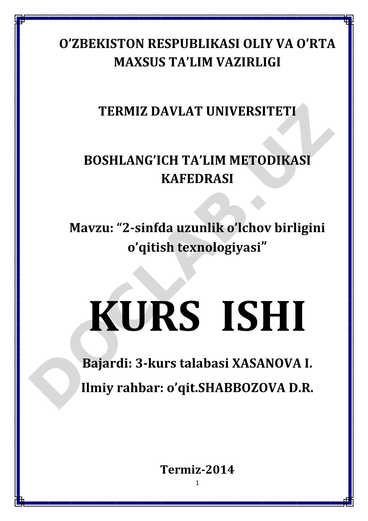 2-sinfda uzunlik o'lchov birligini o'qitish texnologiyasi