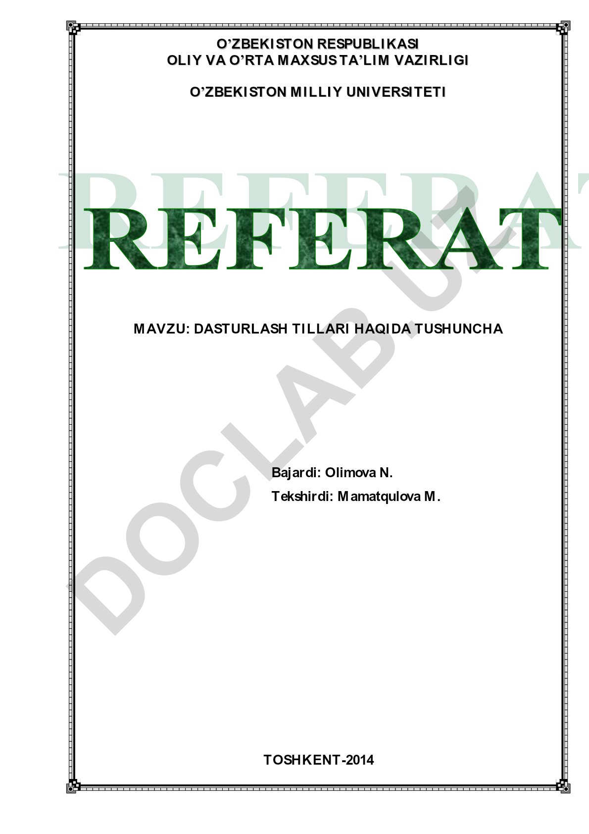 Dasturlash tillari haqida tushuncha