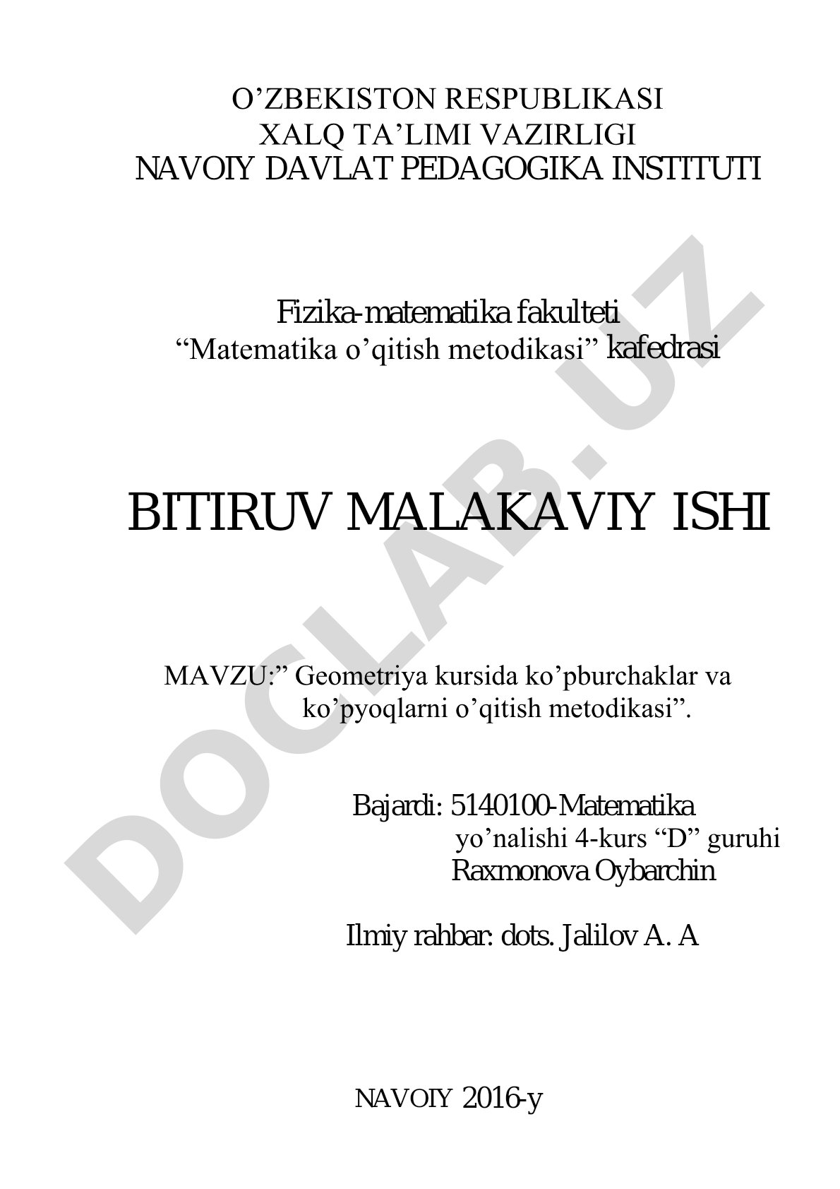 Geometriya kursida ko'pburchaklar va ko'pyoqlarni o'qitish metodikasi
