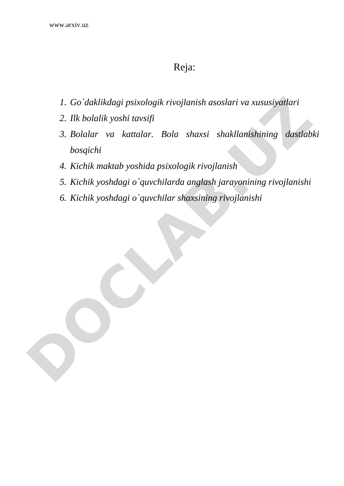 Go`daklik va kichik maktab yoshidagi psixologik rivojlanish