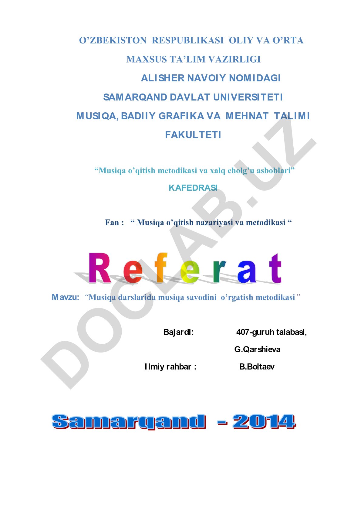 Musiqa darslarida musiqa savodini o'rgatish metodikasi