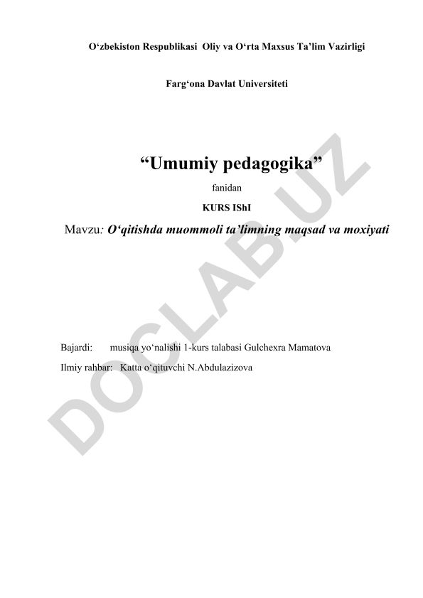 O‘qitishda muommoli ta’limning maqsad va moxiyati