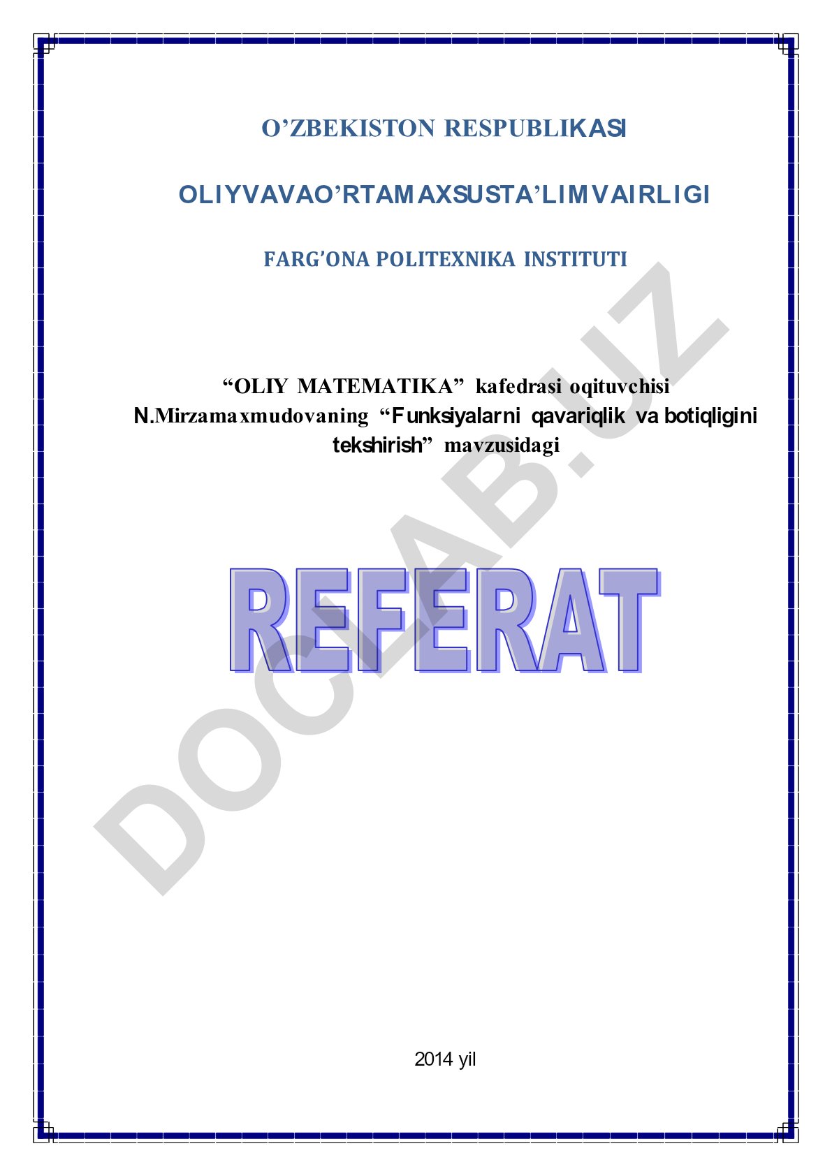 Funksiyalarni qavariqlik va botiqligini tekshirish