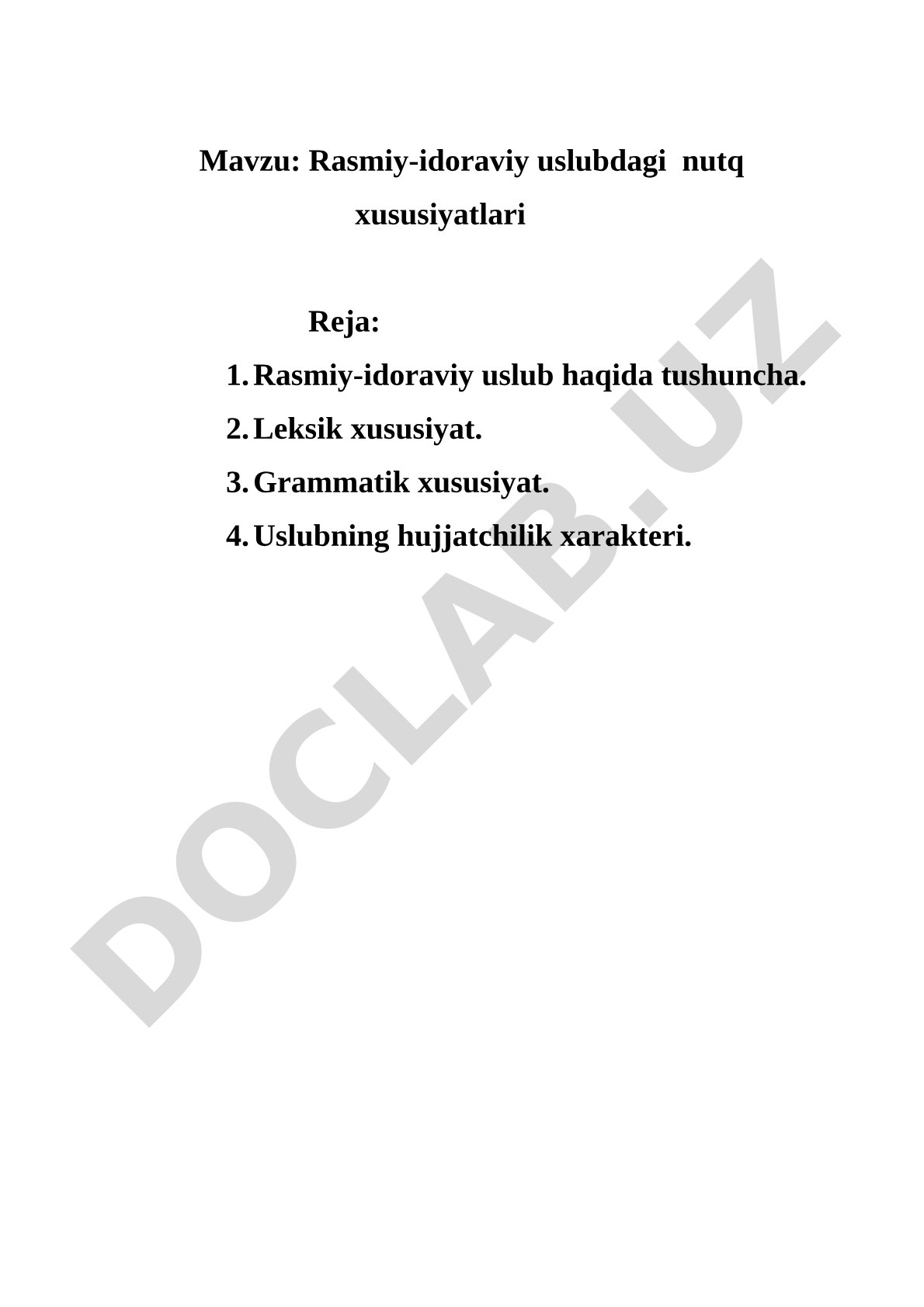 Rasmiy-idoraviy uslubdagi nutq xususiyatlari