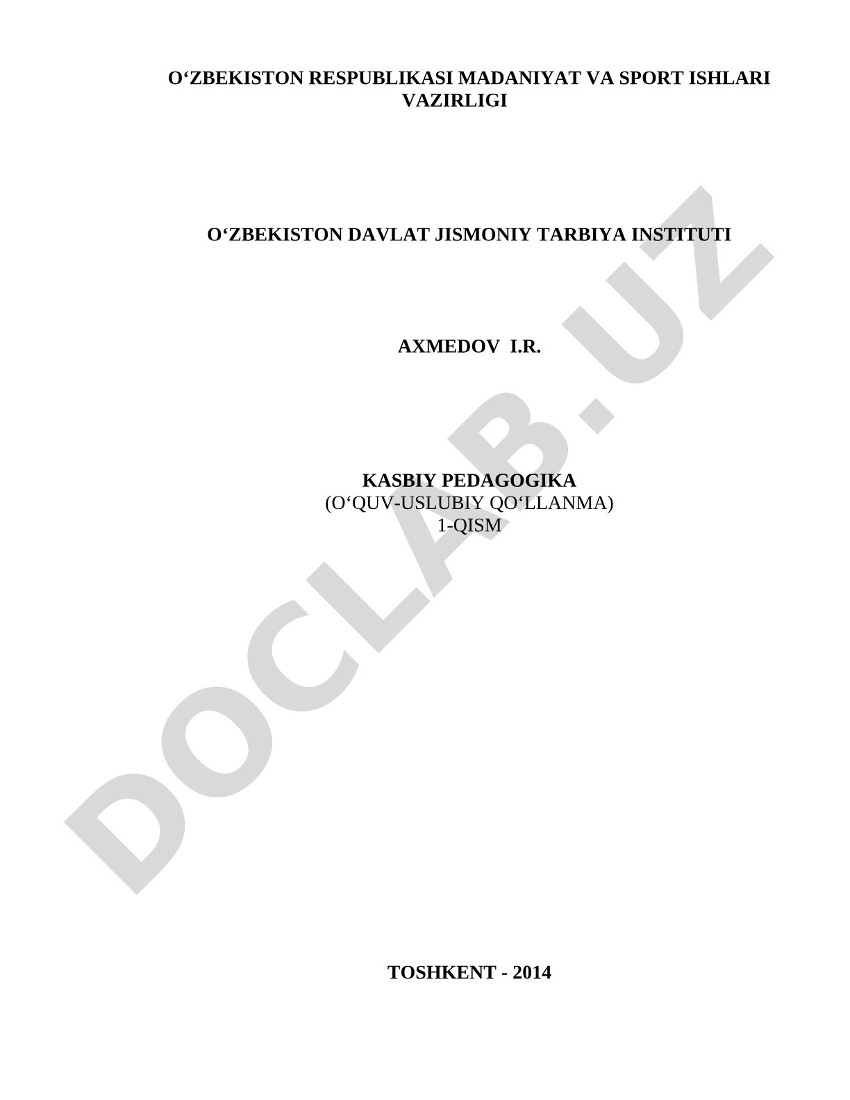 Kasbiy pedagogika (o‘quv-uslubiy qo‘llanma) 1-qism