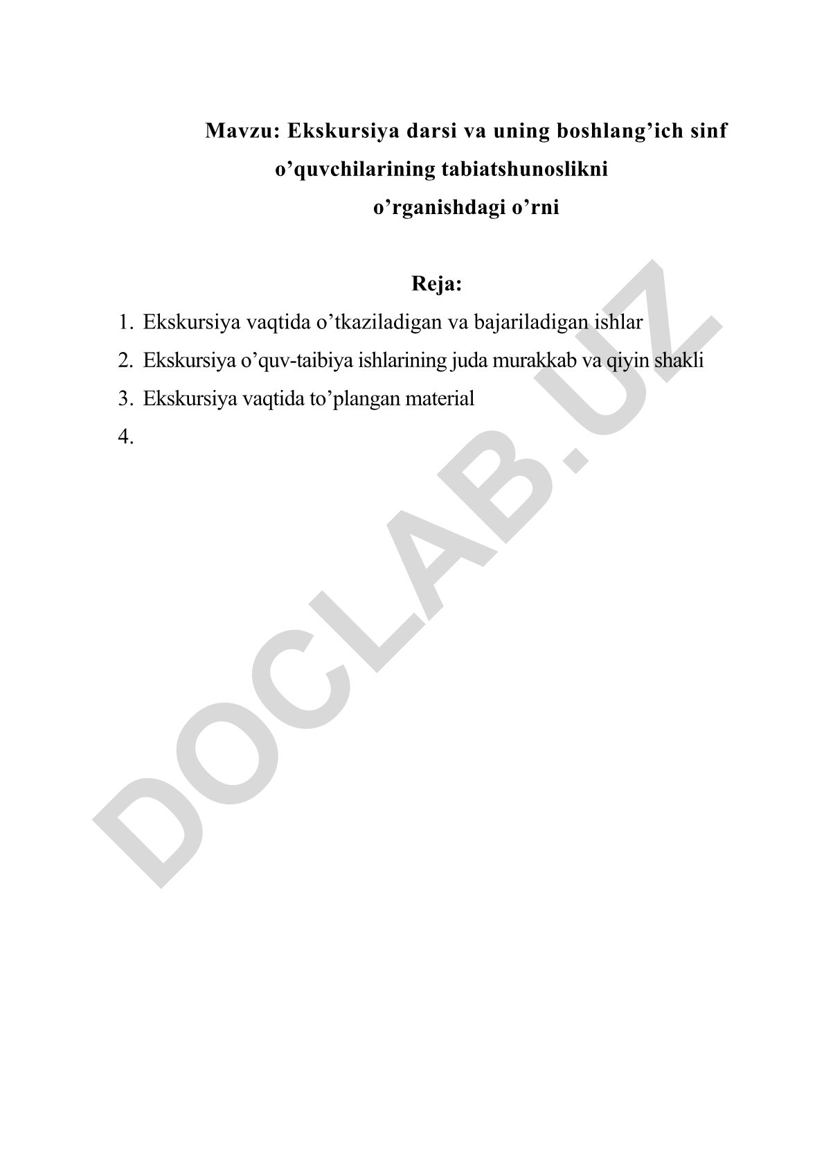 Ekskursiya darsi va uning boshlang’ich sinf o’quvchilarining tabiatshunoslikni o’rganishdagi o’rni
