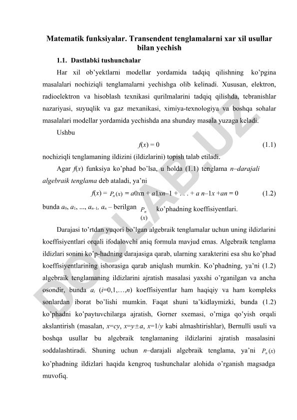 Transendent tenglamalarni yechish usullari