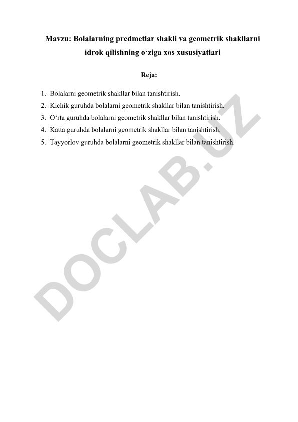 Bolalarning predmetlar shakli va geometrik shakllarni idrok qilishning o‘ziga xos xususiyatlari