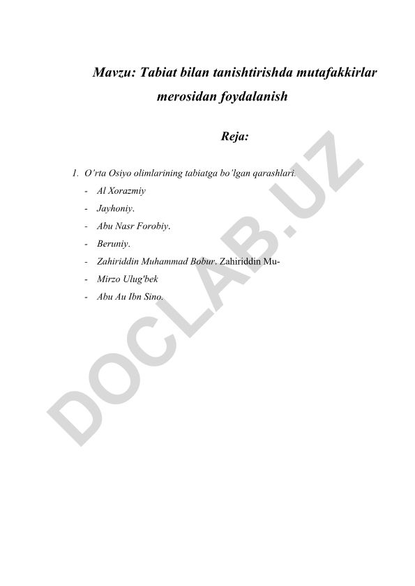 Tabiat bilan tanishtirishda mutafakkirlar merosidan foydalanish