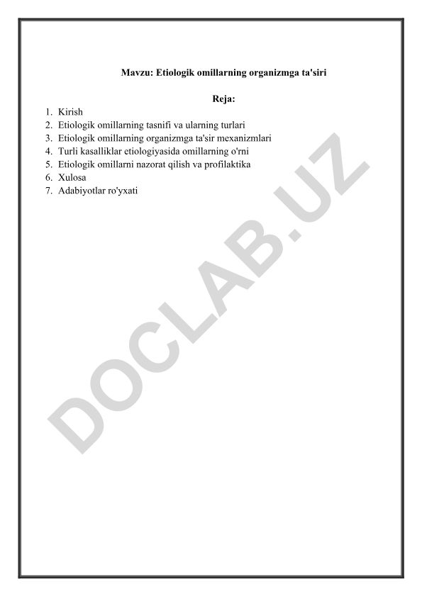 Etiologik omillarning organizmga ta'siri