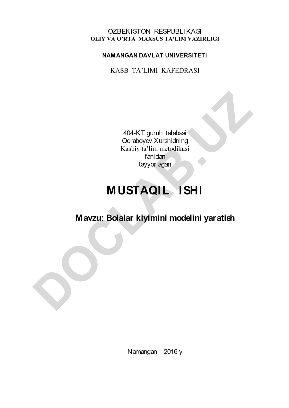 Bolalar kiyimini modelini yaratish