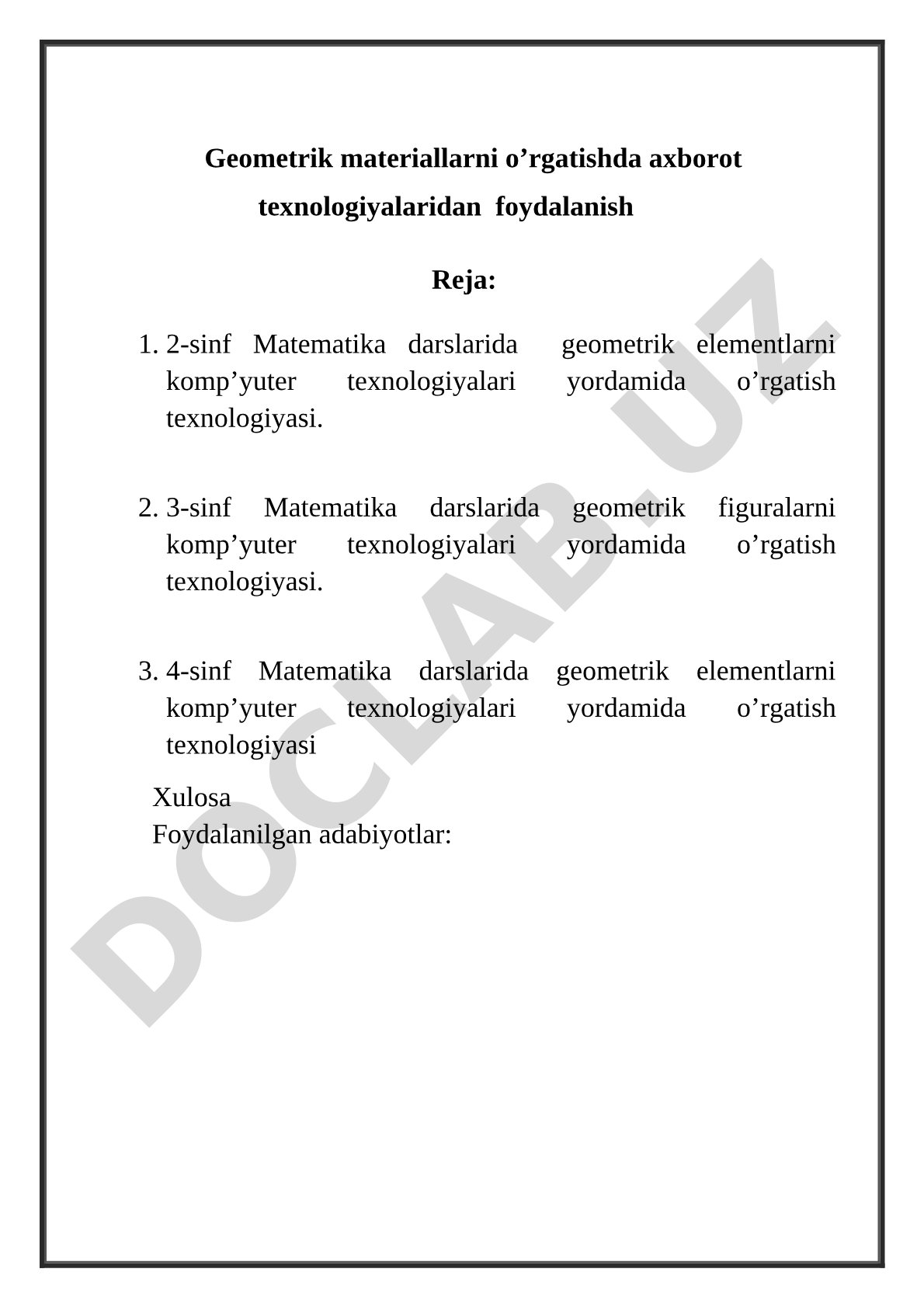 Geometrik materiallarni o'rgatishda axborot texnologiyalaridan foydalanish