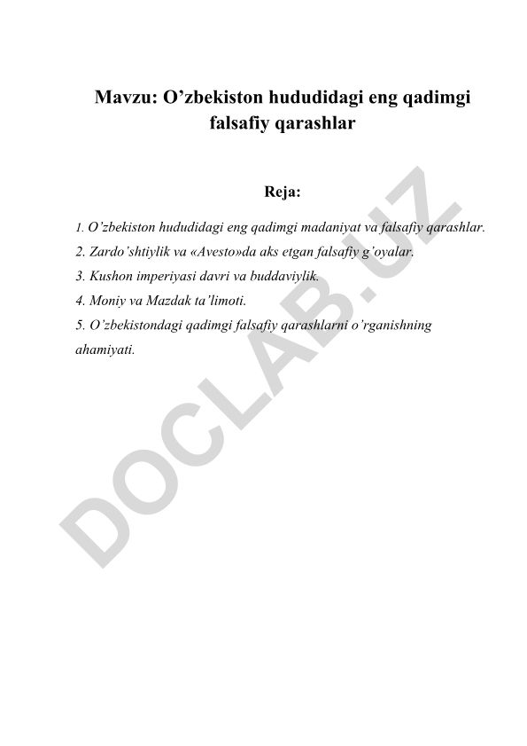 O’zbekiston hududidagi eng qadimgi falsafiy qarashlar