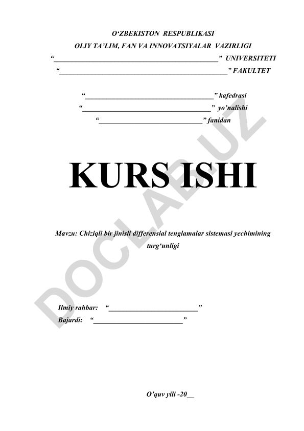 Chiziqli bir jinisli differensial tenglamalar sistemasi yechimining turg‘unligi