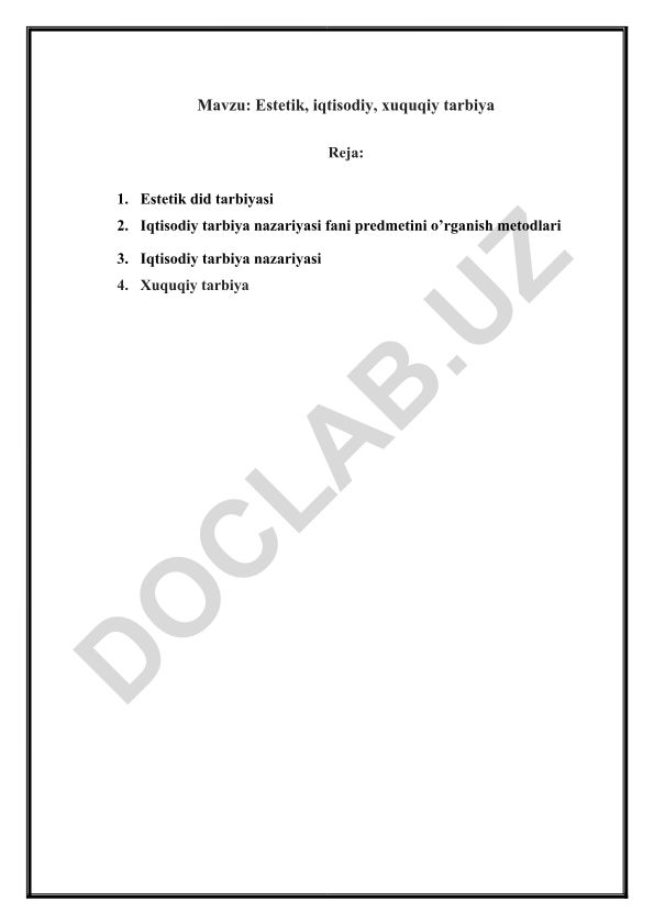 Estetik, iqtisodiy, xuquqiy tarbiya