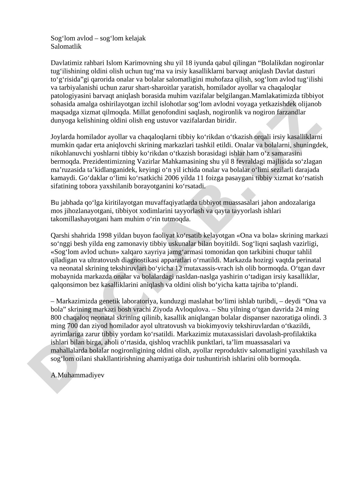 Sog‘lom avlod – sog‘lom kelajak