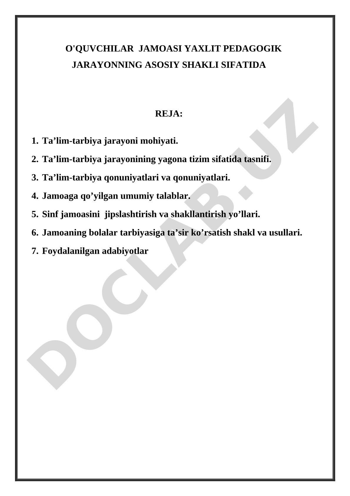 O'quvchilar jamoasi yaxlit pedagogik jarayonning asosiy shakli sifatida