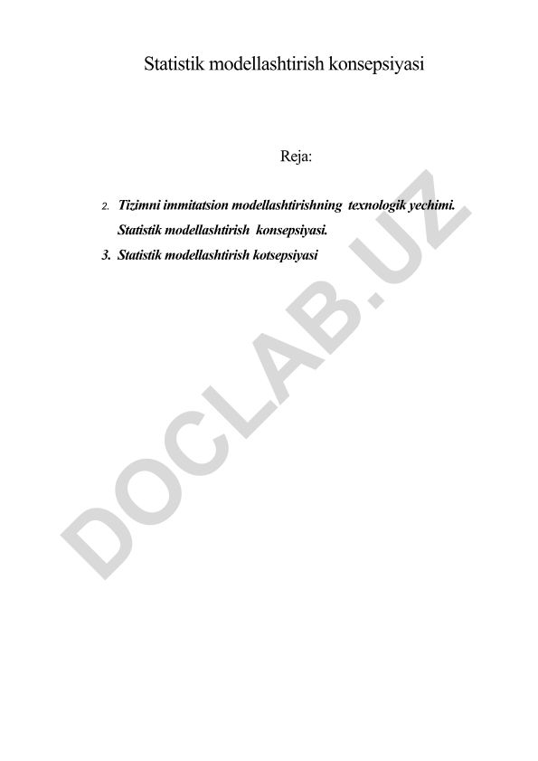 Statistik modellashtirish konsepsiyasi va tizimni immitatsion modellashtirish
