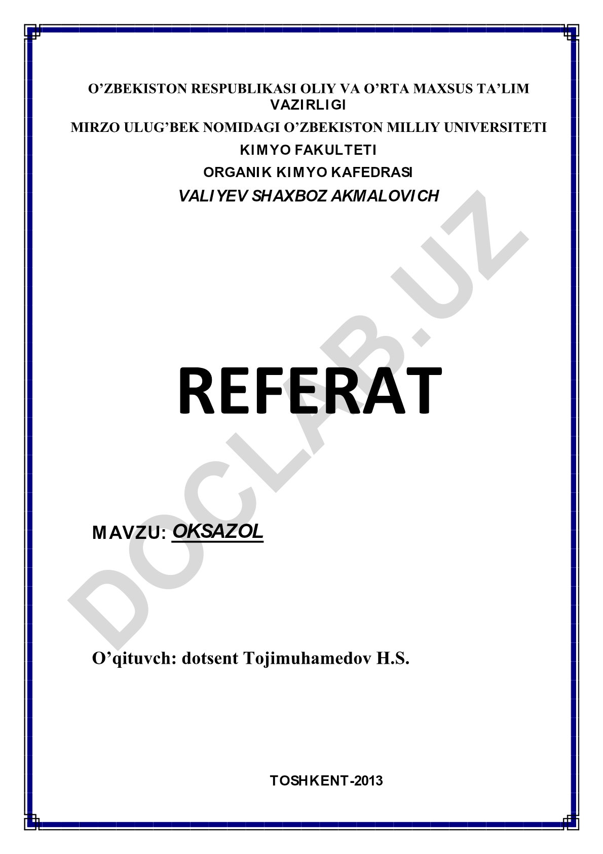 Oksazolning fizik va kimyoviy xossalari