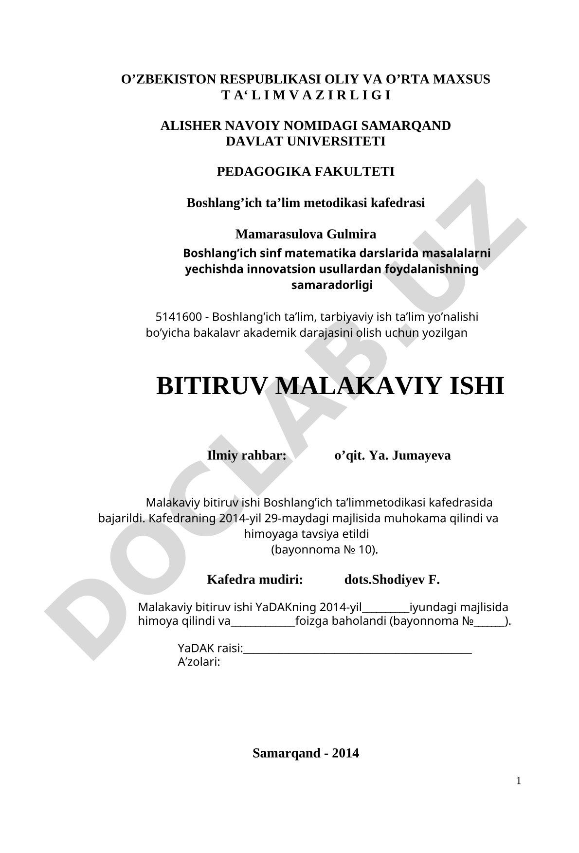 Boshlang'ich sinf matematika darslarida masalalarni yechishda innovatsion usullardan foydalanishning samaradorligi