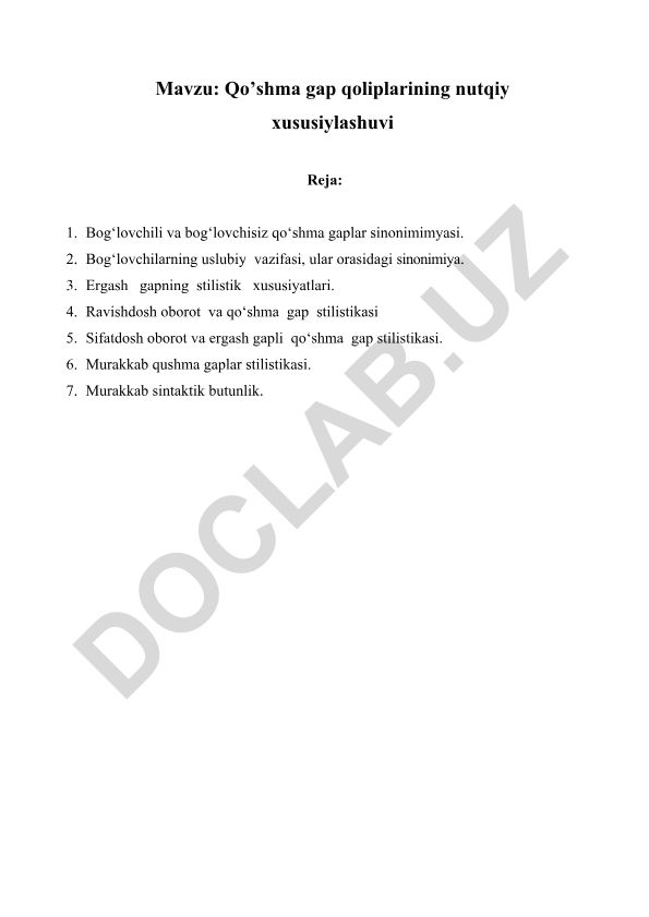 Qo'shma gap qoliplarining nutqiy xususiylashuvi