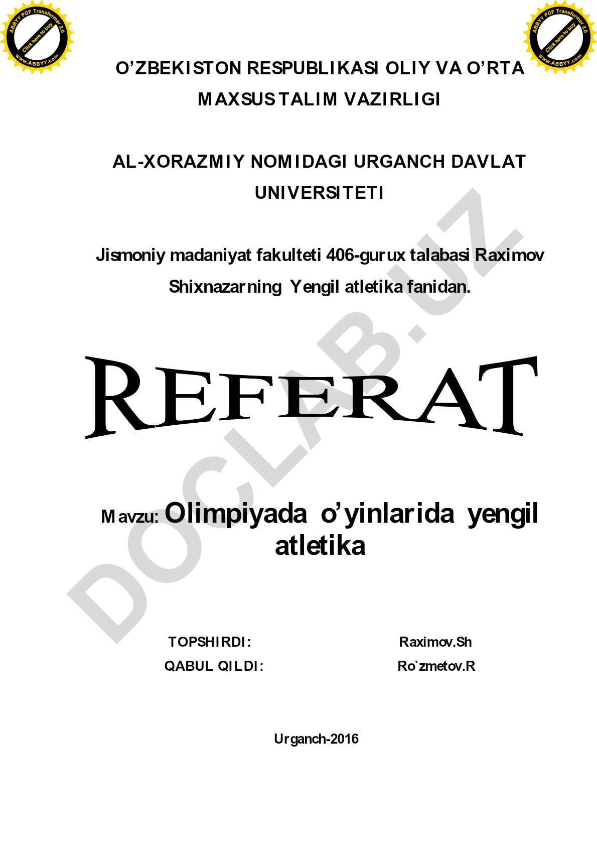 Olimpiyada o’yinlarida yengil atletika