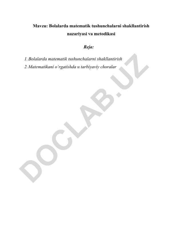 Bolalarda matematik tushunchalarni shakllantirish nazariyasi va metodikasi