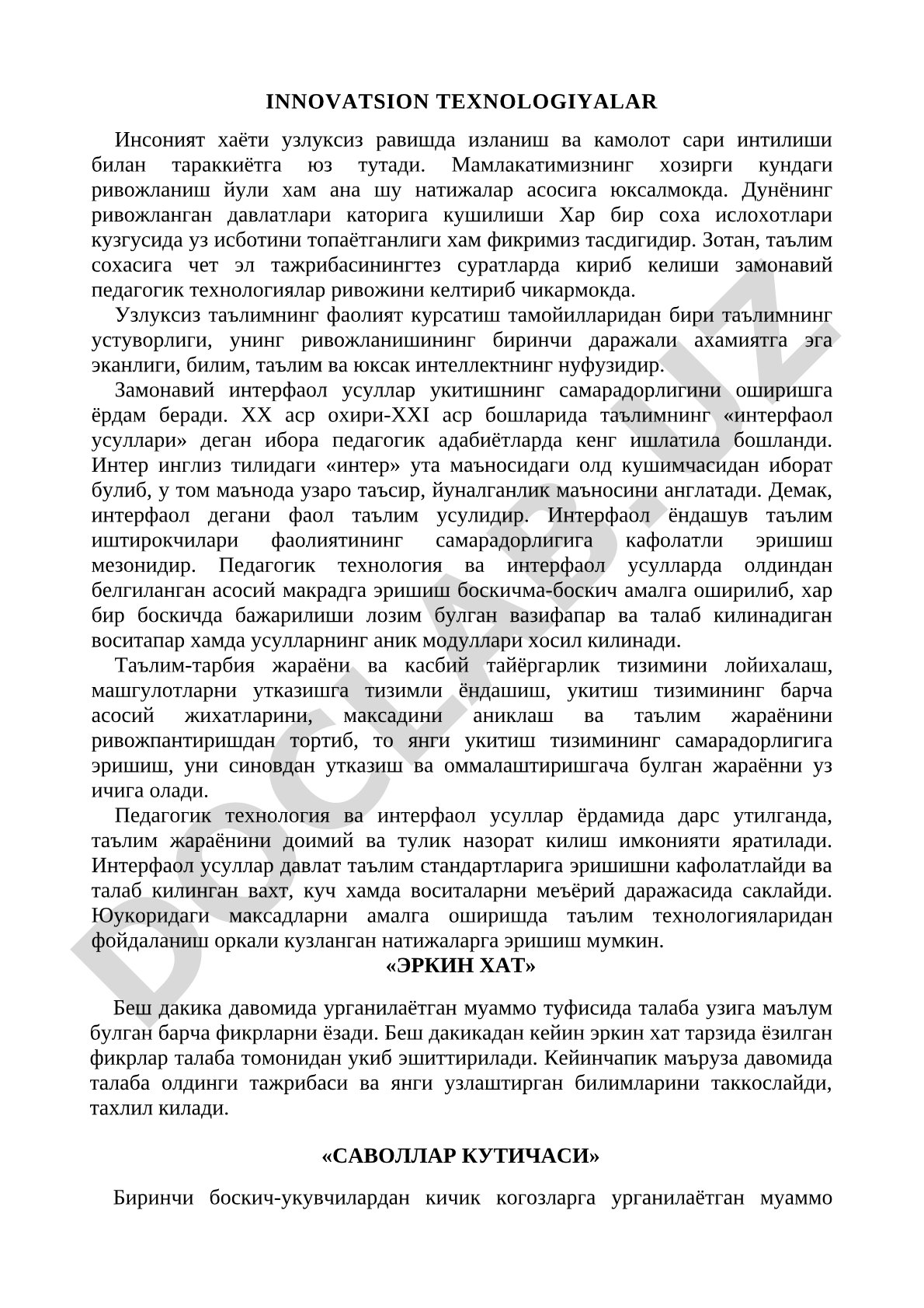 Innovatsion texnologiyalar va ta'limda interfaol usullar