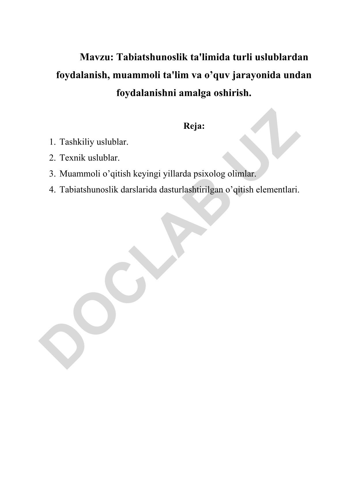 Tabiatshunoslik ta'limida turli uslublardan foydalanish va muammoli ta'lim