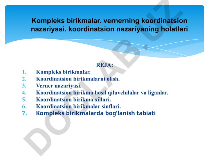 Koordinatsion birikmalar va kompleks birikmalar nazariyasi