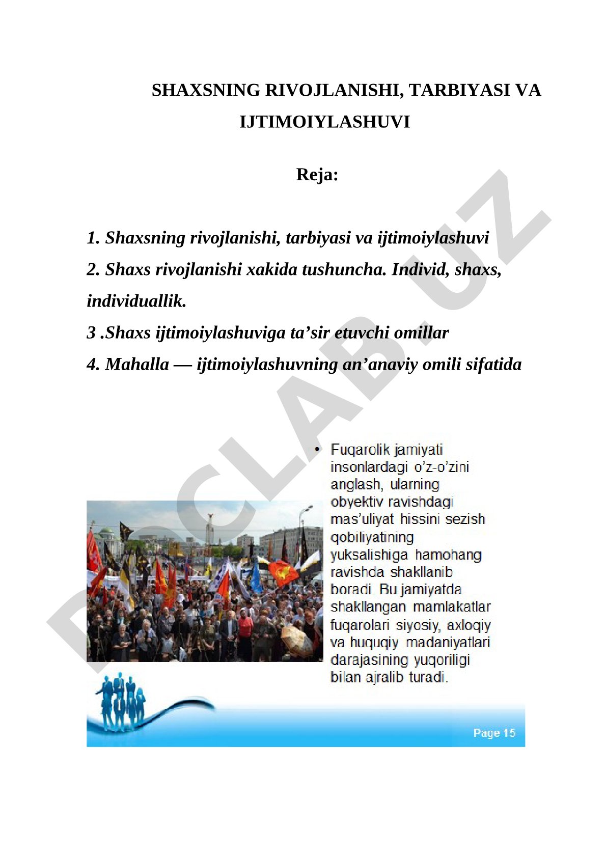 Shaxsning rivojlanishi, tarbiyasi va ijtimoiylashuvi