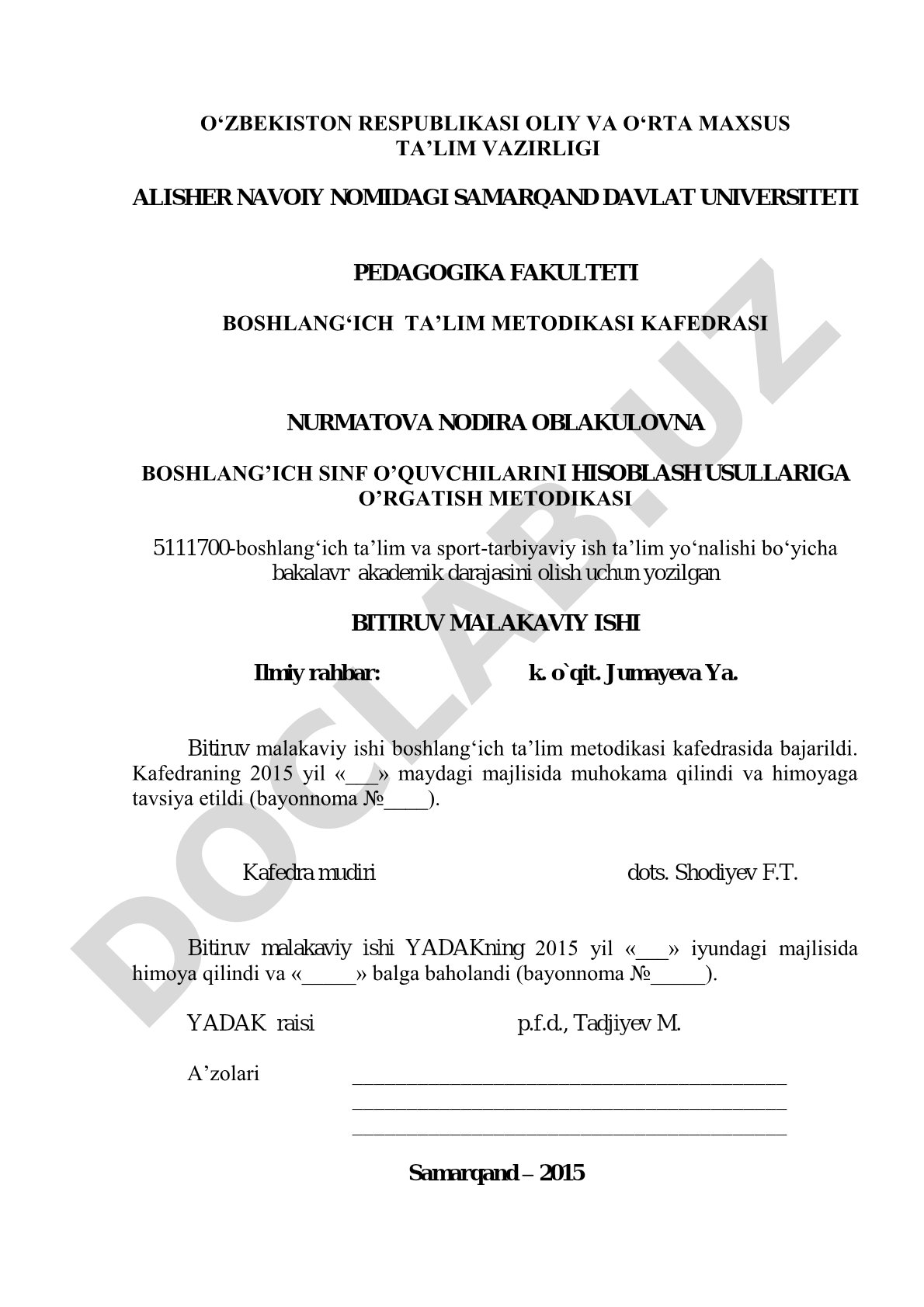 Boshlang'ich sinf o'quvchilarini hisoblash usullariga o'rgatish metodikasi