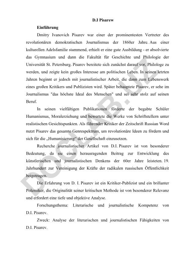 Dmitry Ivanovich Pisarev: Einführung in Leben und Werk