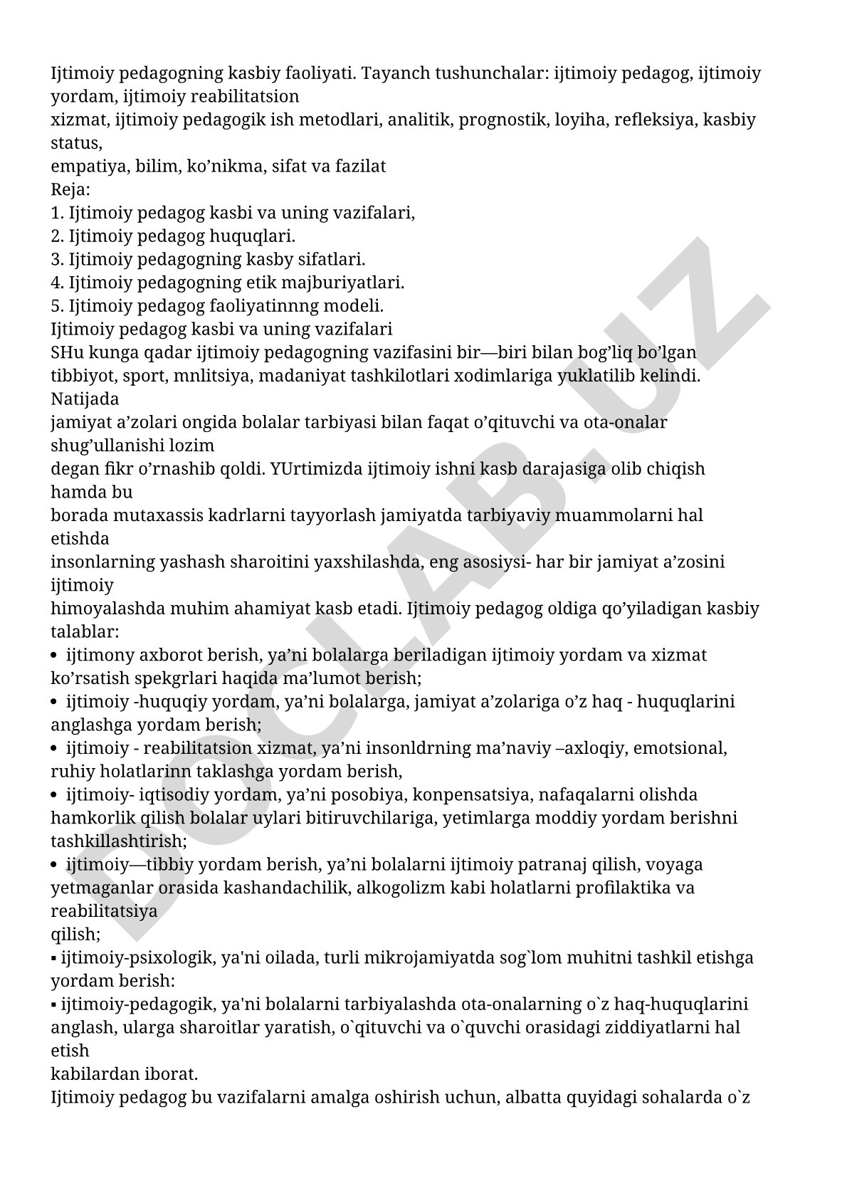 Ijtimoiy pedagogning kasbiy faoliyati