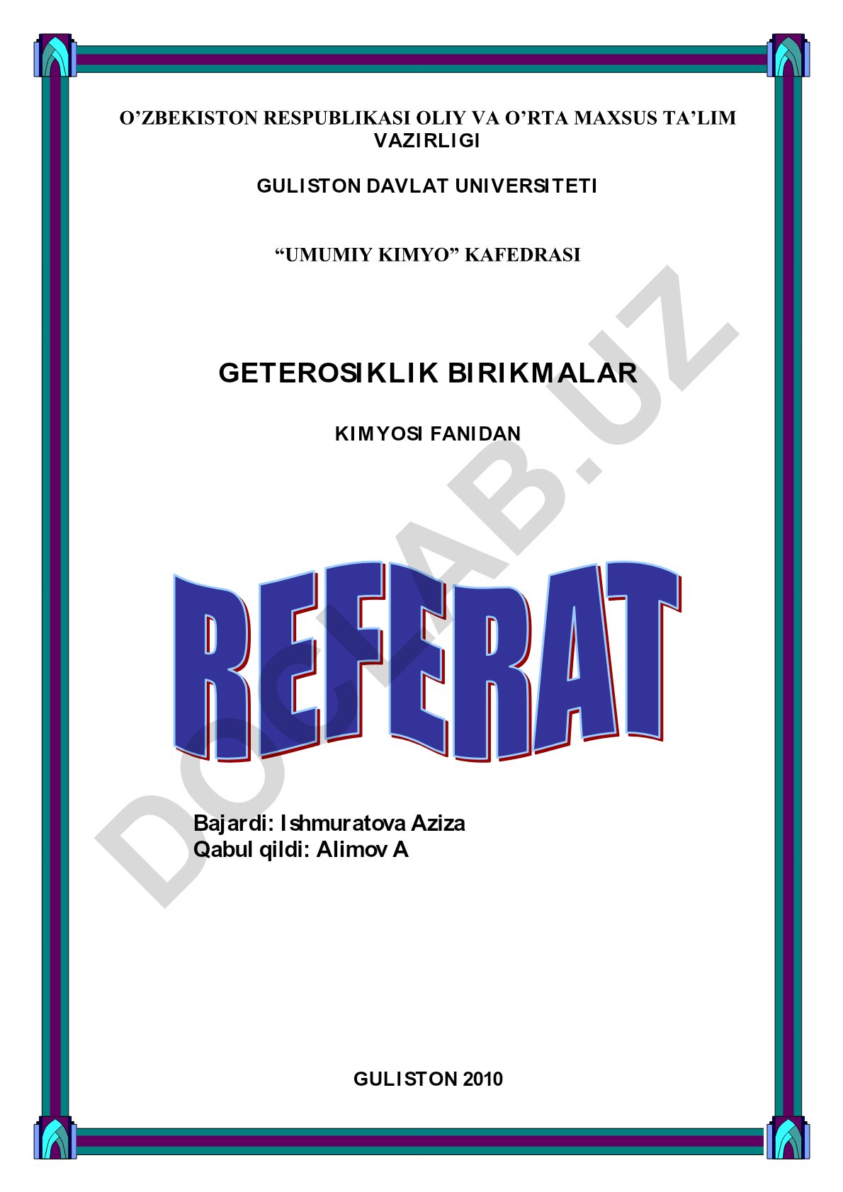 Bitta geteroatomli besh a'zoli geterotsiklik birikmalar. Indol