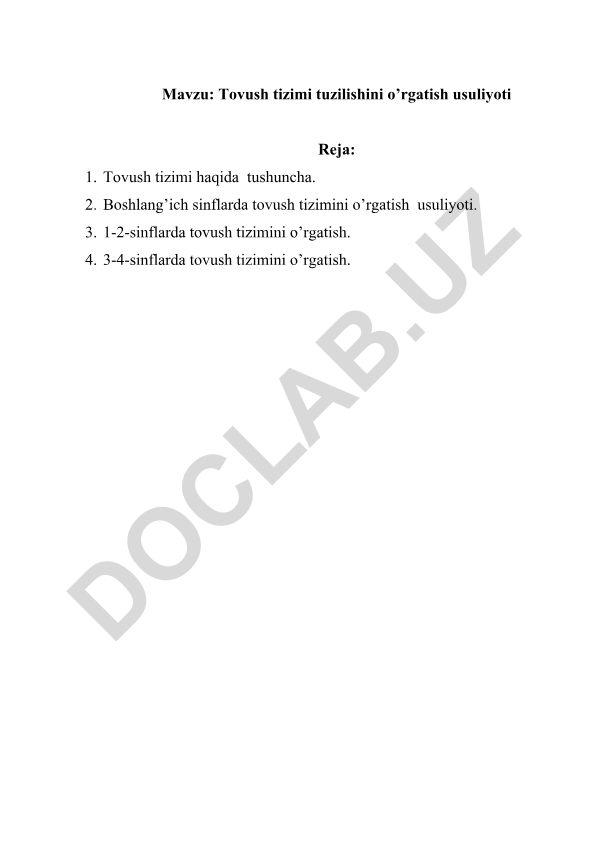 Tovush tizimi tuzilishini o’rgatish usuliyoti