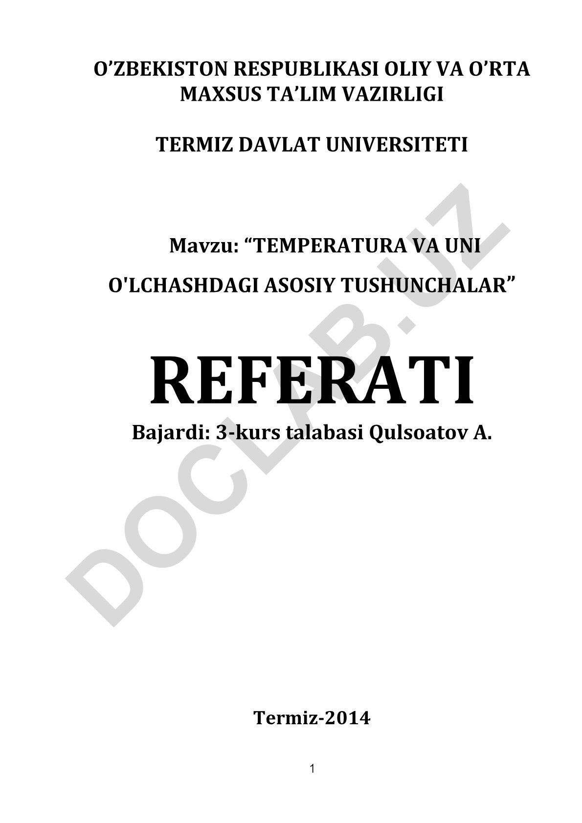Temperatura va uni o'lchashdagі asosiy tushunchalar