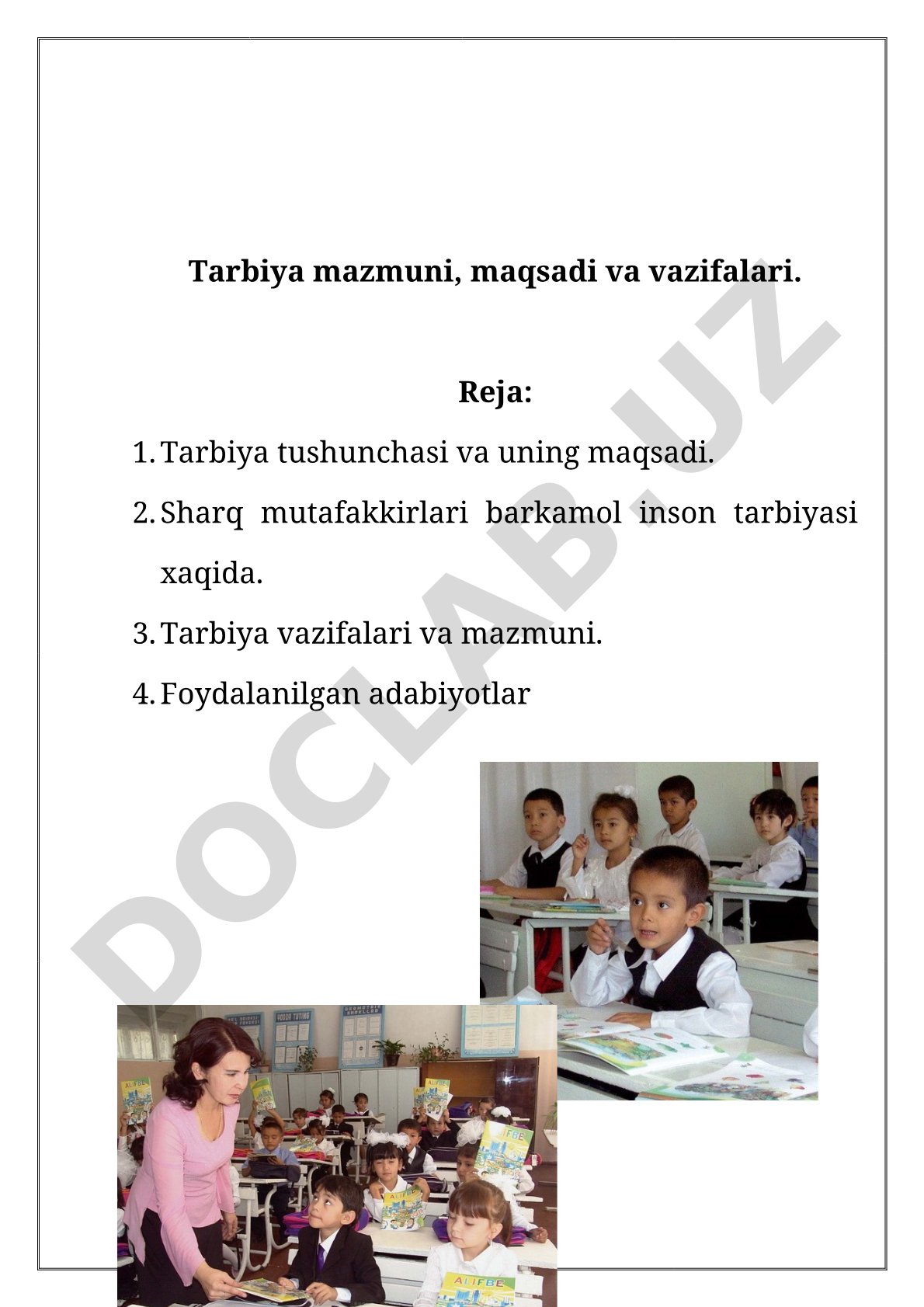 Tarbiya mazmuni, maqsadi va vazifalari
