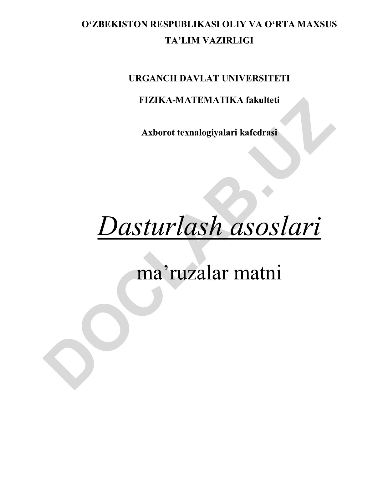 Dasturlash asoslari ma'ruzalar matni