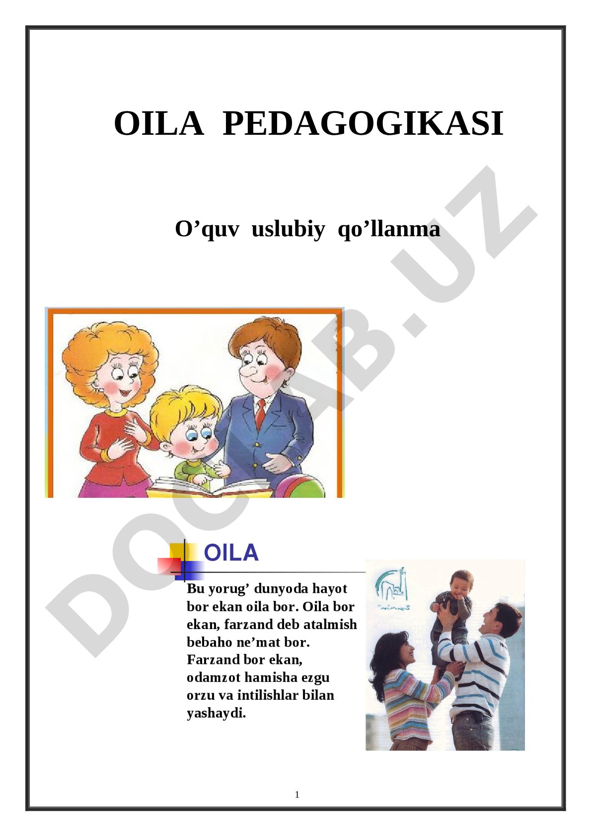 Oila pedagogikasi o'quv uslubiy qo'llanma