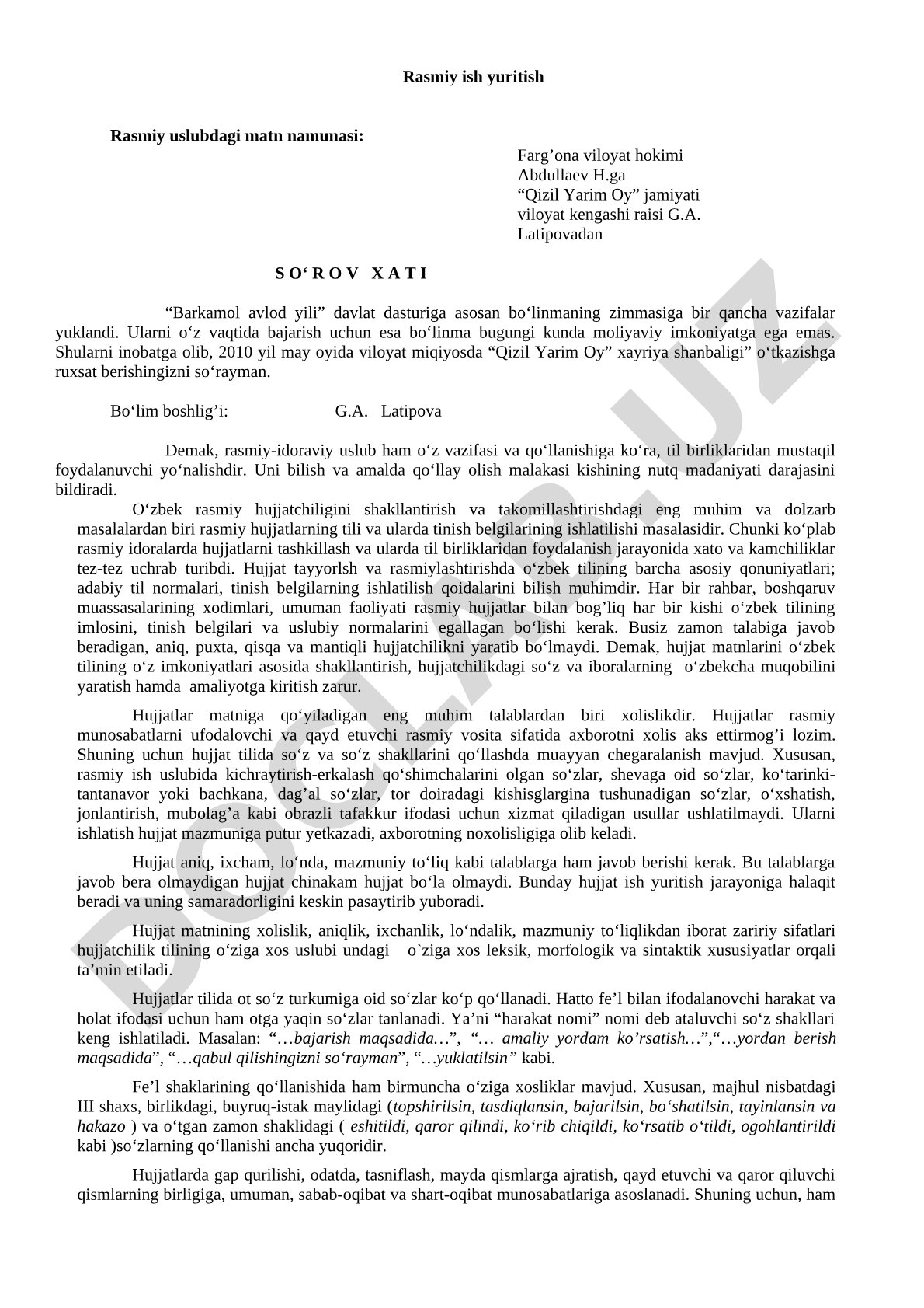 Rasmiy ish yuritish va hujjat tili